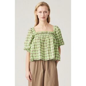 Ganni seersucker babydoll blouse
